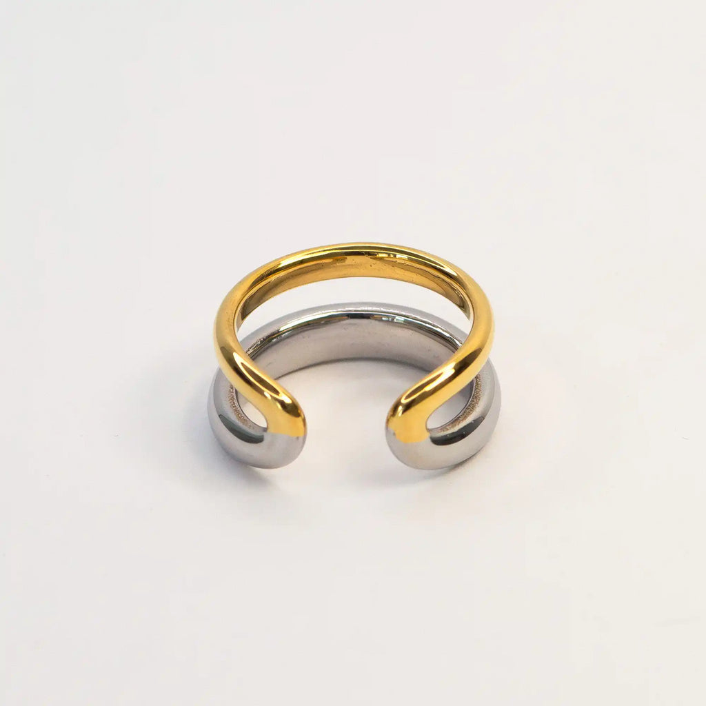 Dilla Double Open Ring gold silver dual band front view — Tamola Jewellery