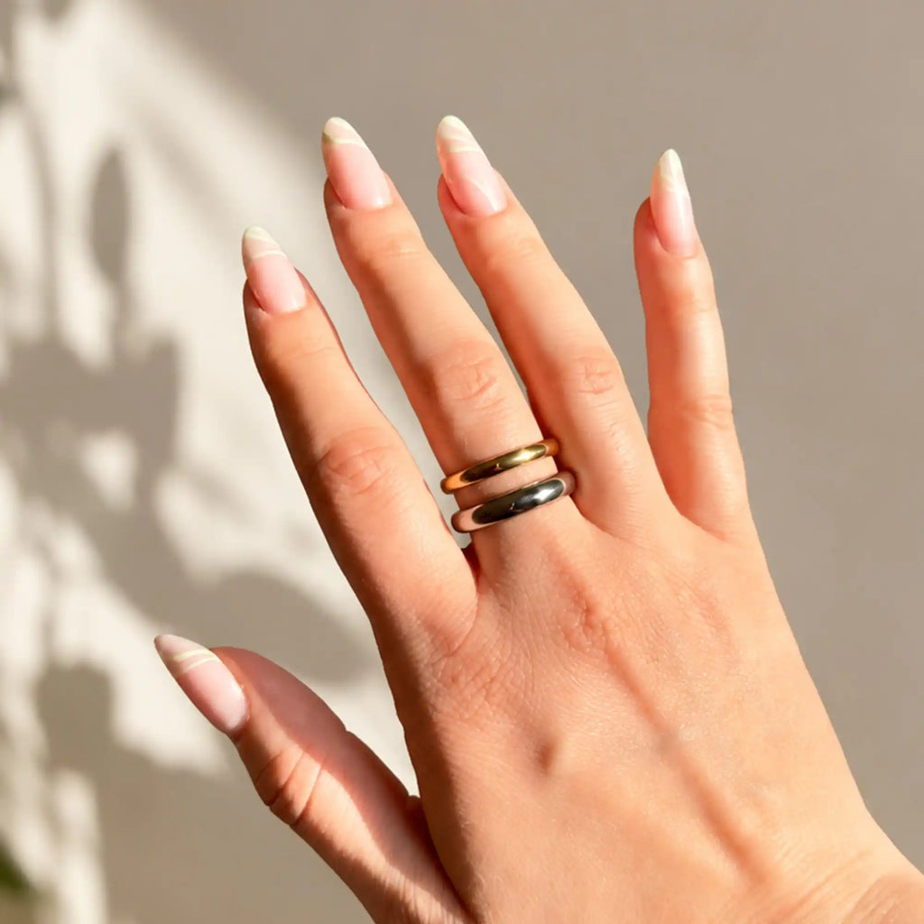 Dilla Double Open Ring gold silver on model hand — Tamola Jewellery