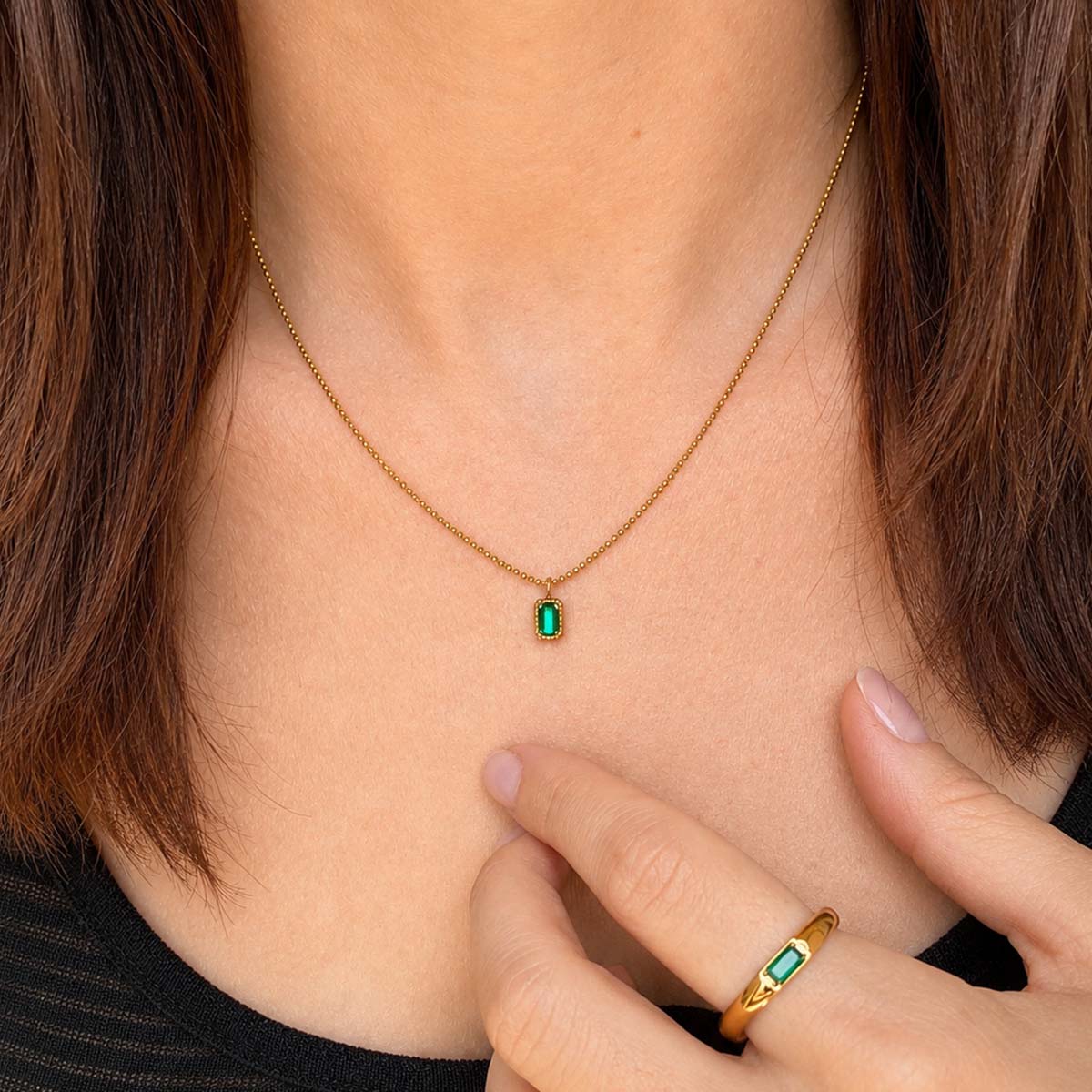 Petra Emerald Ball Chain Necklace