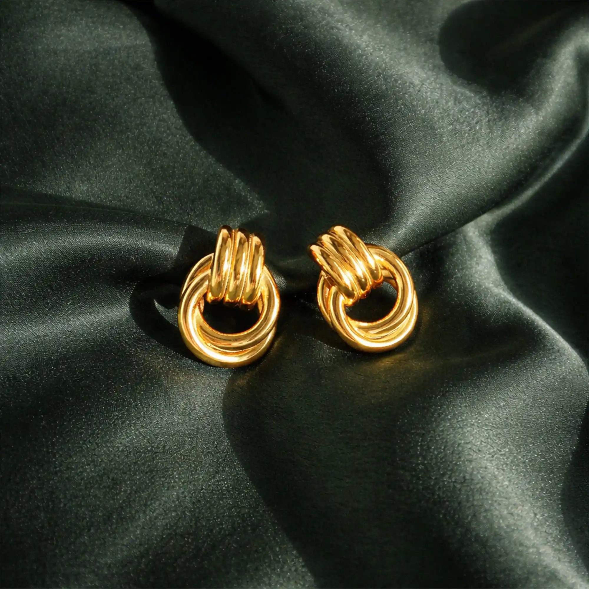 Riva Sculptural Knot Earrings gold close-up detail — Tamola Jewellery