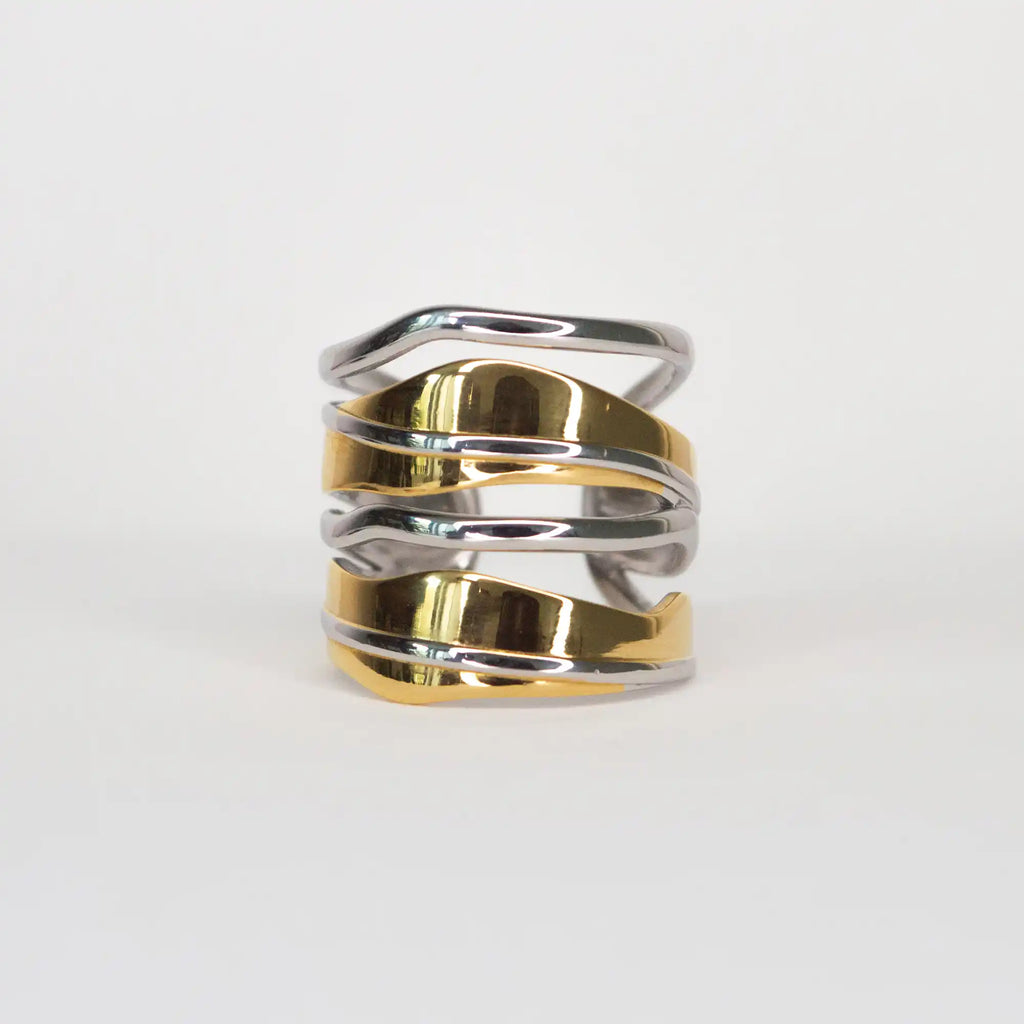 Sena Layered Line Ring gold silver both colourways — Tamola Jewellery