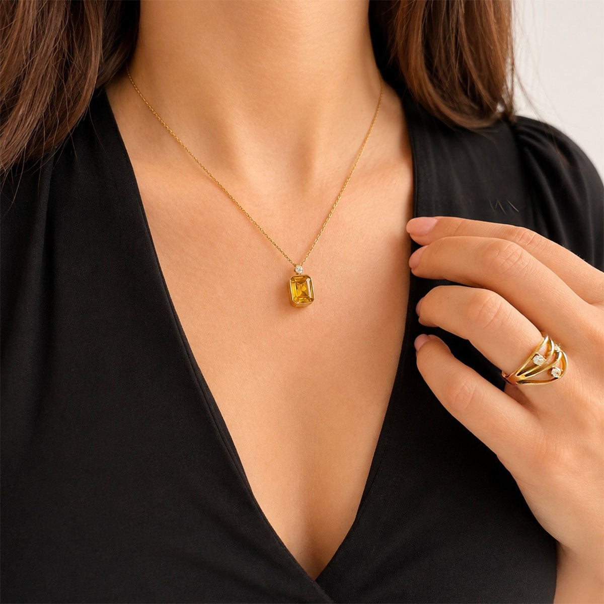 Tilda Amber Zircon Pendant Necklace