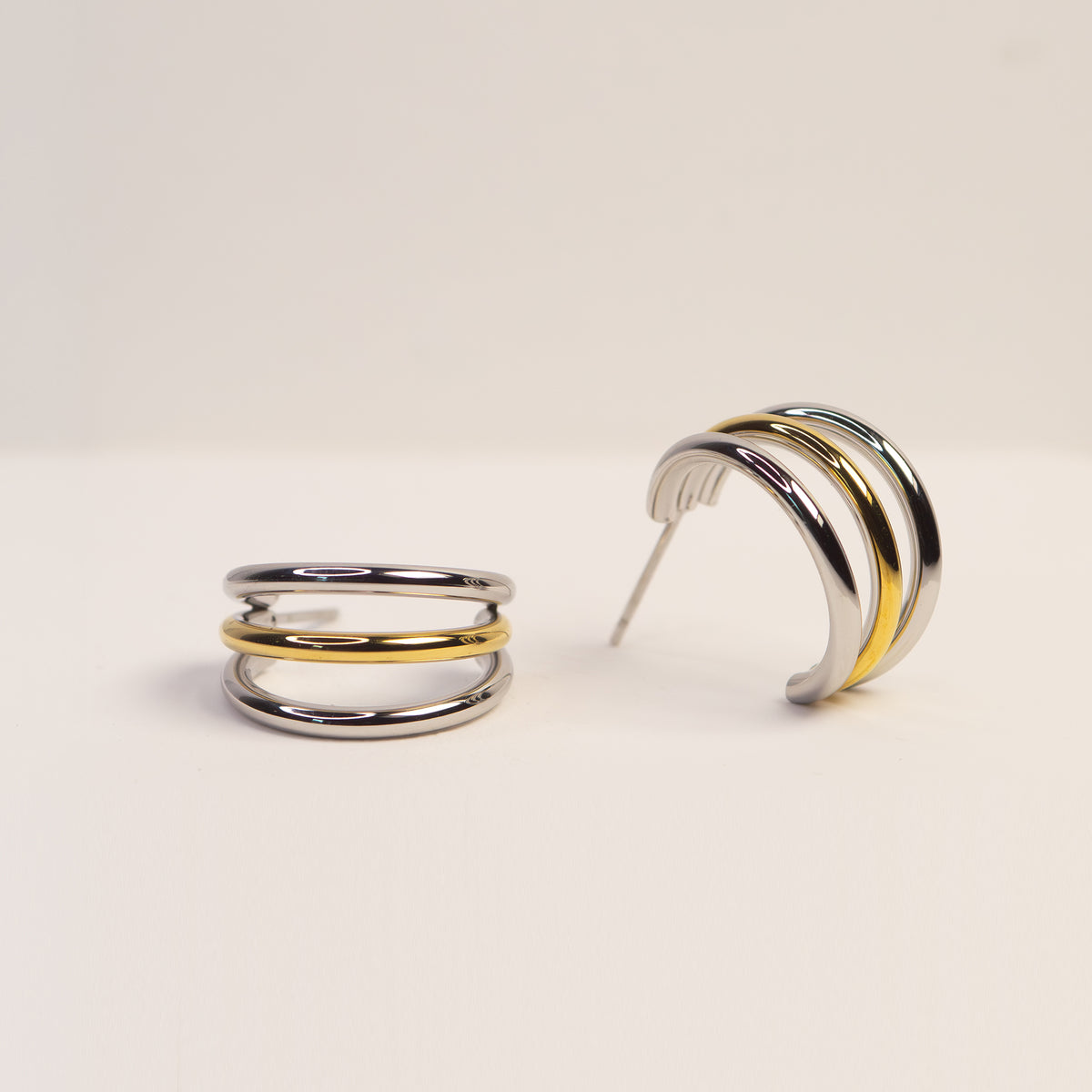 Auri Mixed Hoop Earrings gold and silver stainless steel — Tamola Jewellery