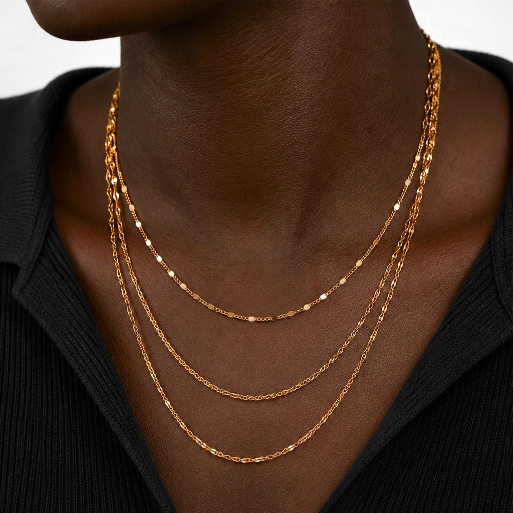 Elara Layered Necklace gold on model front view — Tamola Jewellery