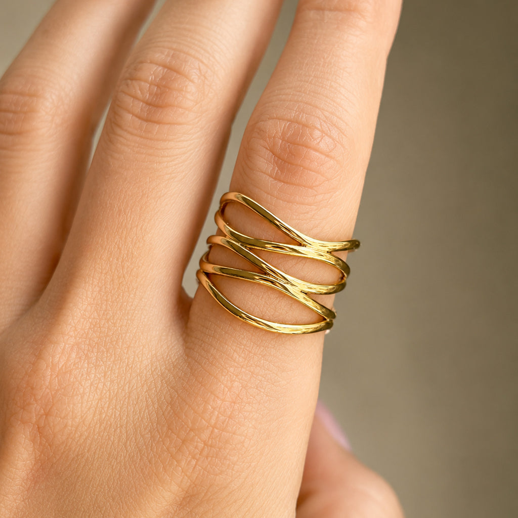 Naya Layered Open Ring gold close-up detail — Tamola Jewellery