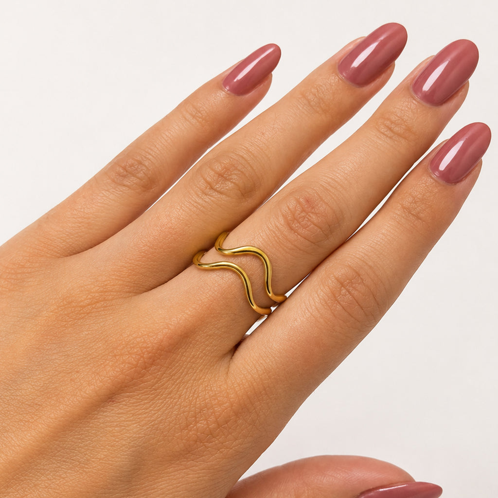 Nova Open Sculptural Ring gold stainless steel front view — Tamola Jewellery