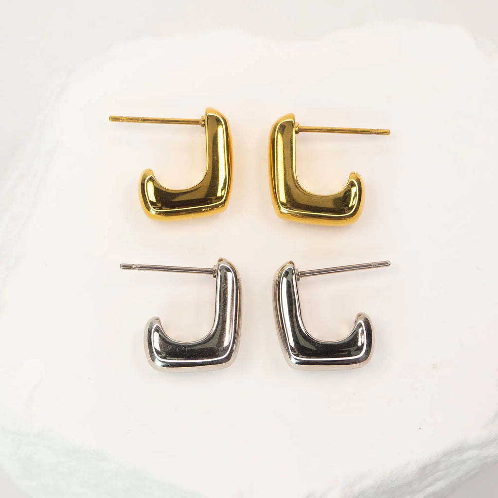 Solène Sculptural Huggie Earrings gold and silver mixed stainless steel — Tamola Jewellery