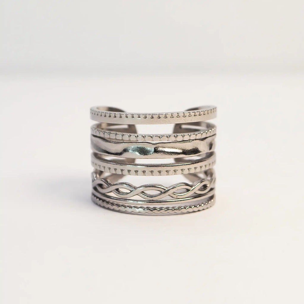 Sora Adjustable Steel Ring layered bands stainless steel — Tamola Jewellery