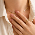 Saga Flat Snake Chain Necklace gold stainless steel front view — Tamola Jewellery
