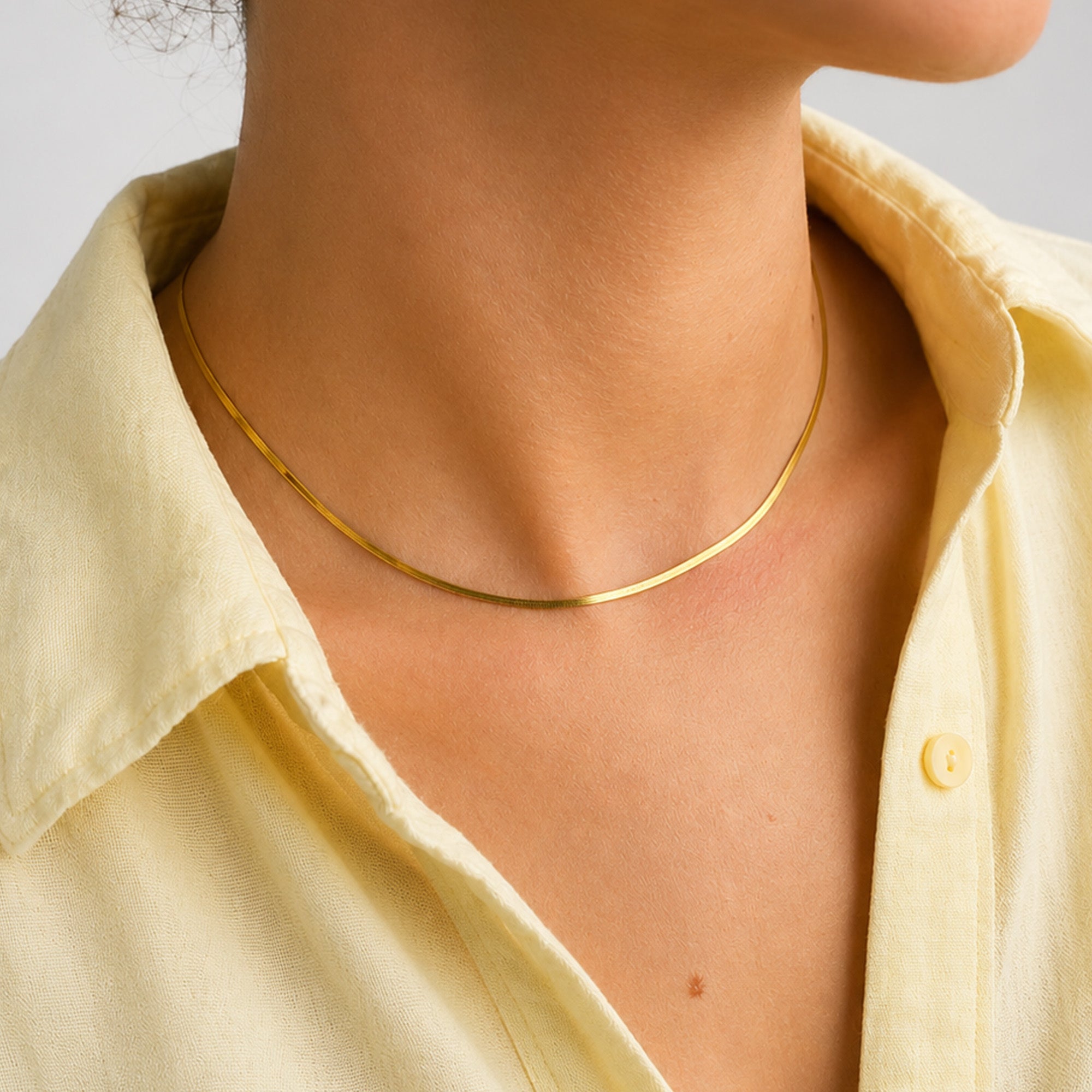 Saga Flat Snake Chain Necklace gold stainless steel close-up chain detail — Tamola Jewellery